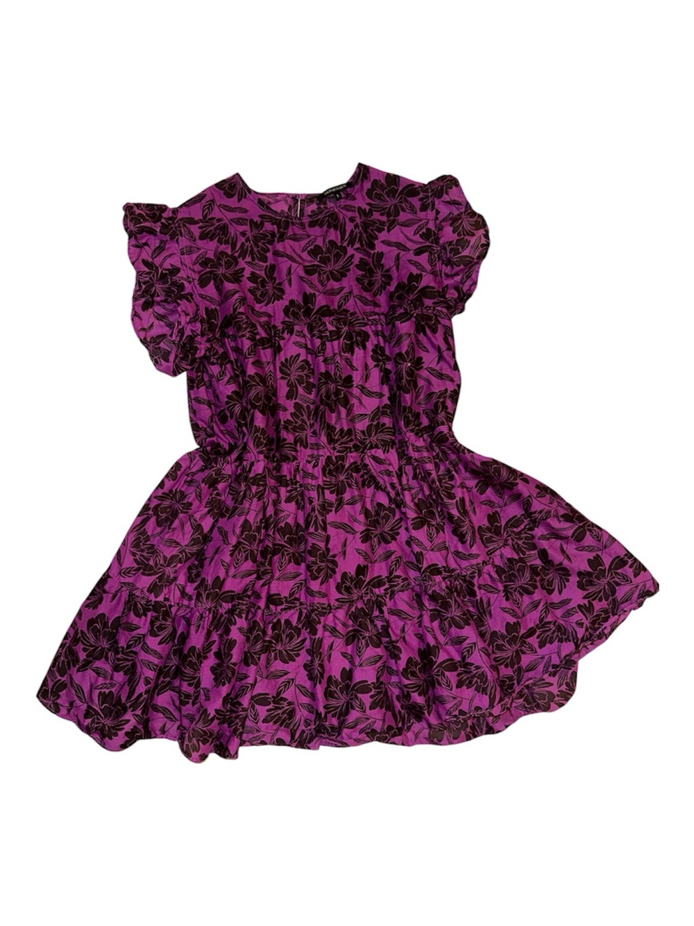 Olivaceous Magenta Dress with Black Floral Print
